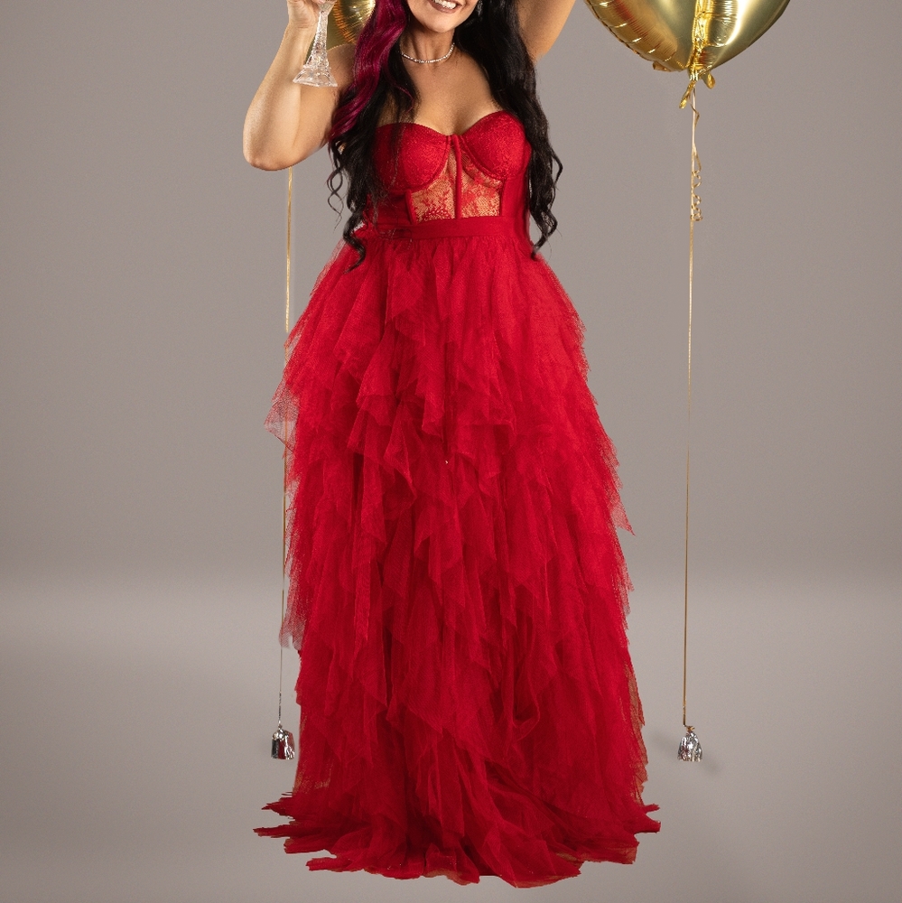 Ruth Formal Lace Tulle Ruffled Dress